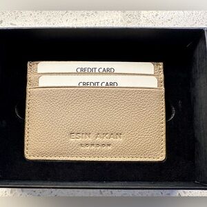 Grace Grainy Leather Card Case, Beige - NEW